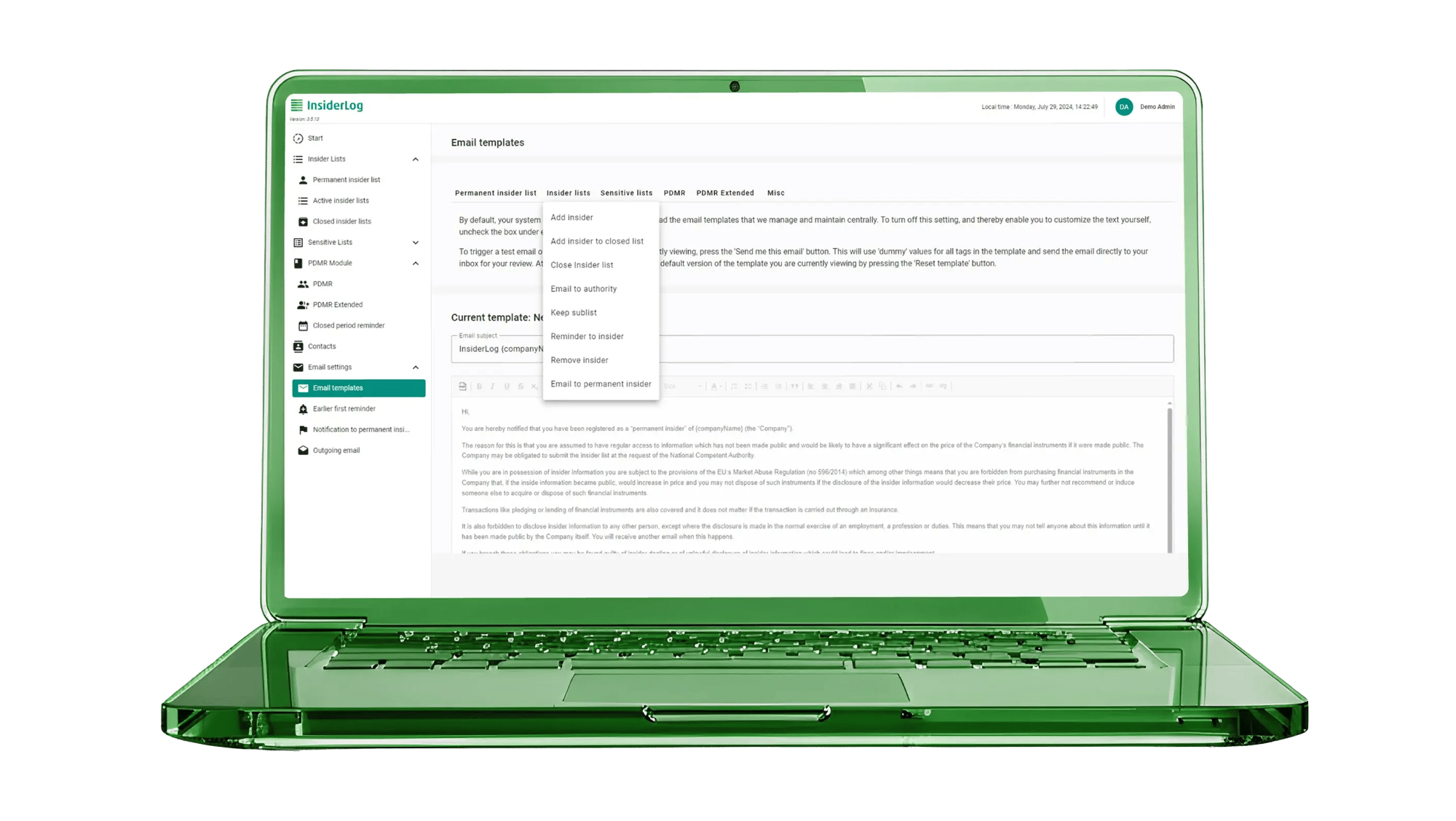InsiderLog interface